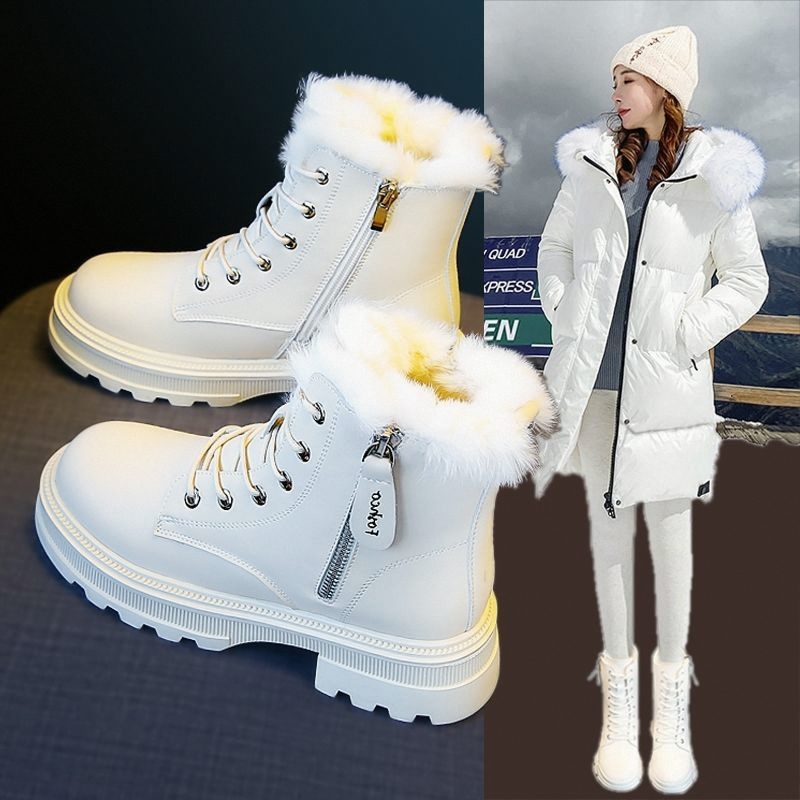 红蜻蜓牌雪地靴防滑女短靴加绒保暖加厚棉鞋冬款女鞋子马丁靴时尚