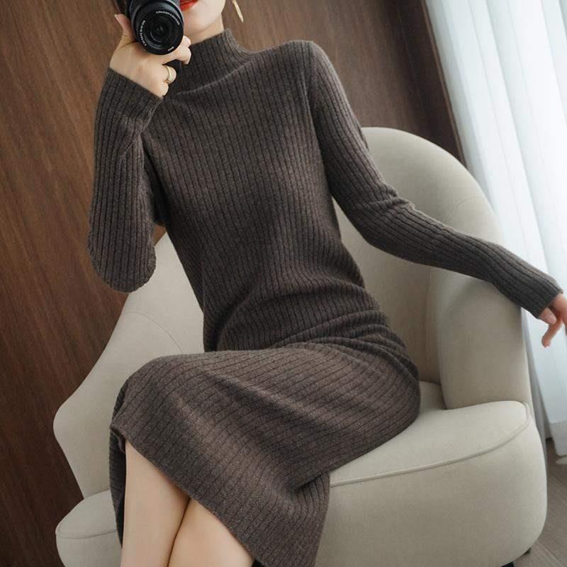 半高领套头加厚打底内搭毛衣针织配大衣连衣裙女长款过膝毛衣裙女