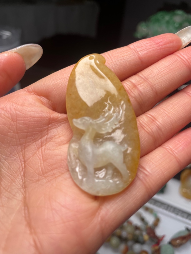 天然翡翠A货挂件一鹿有你