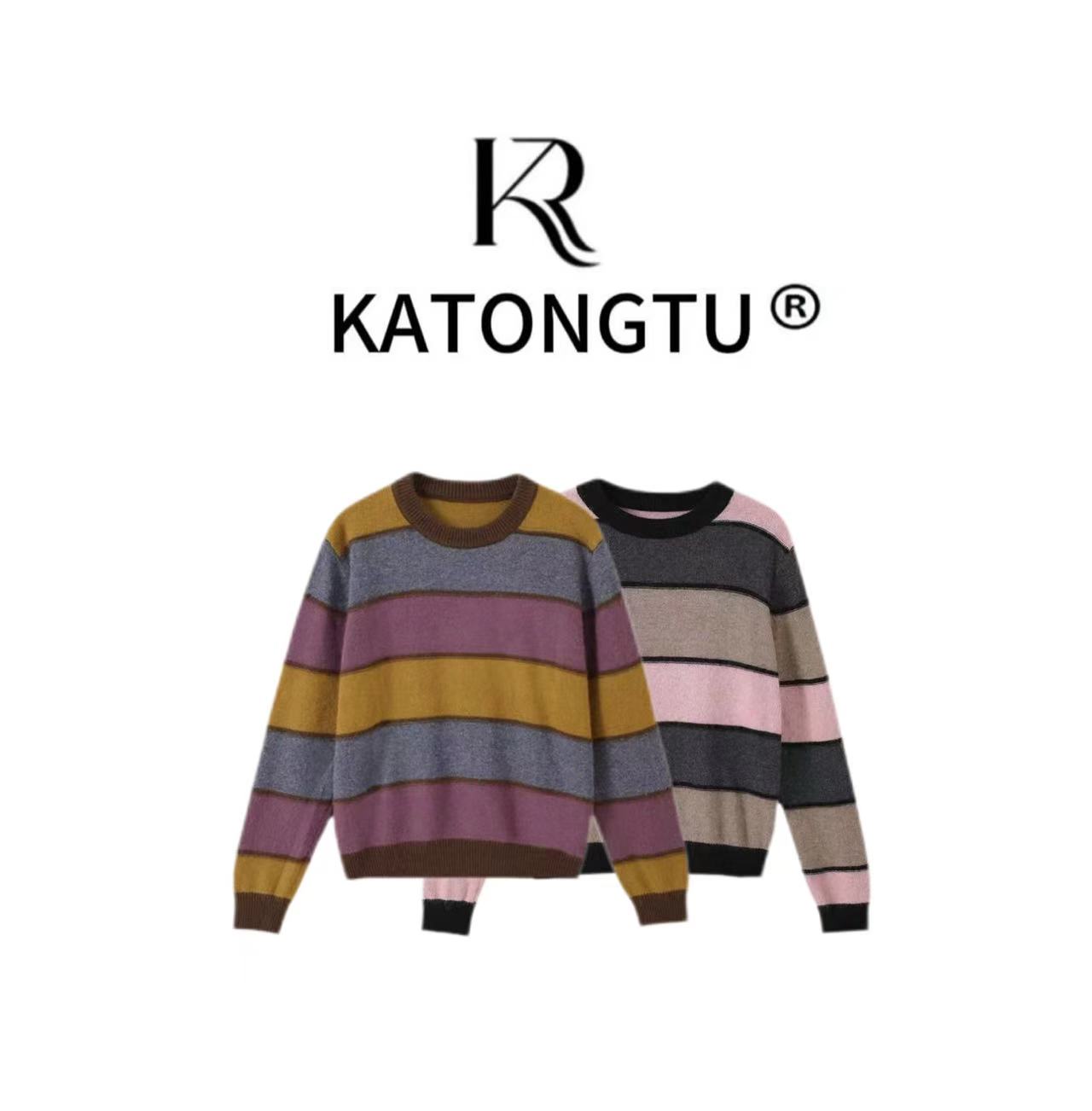 katongtu/卡通兔【调色盘】秋冬撞色简约时尚圆领休闲毛衣 YN24299