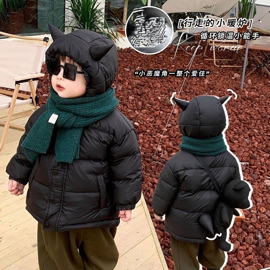 童装2023冬装新款男童小恶魔冬季棉服儿童加厚外套宝宝保暖棉衣