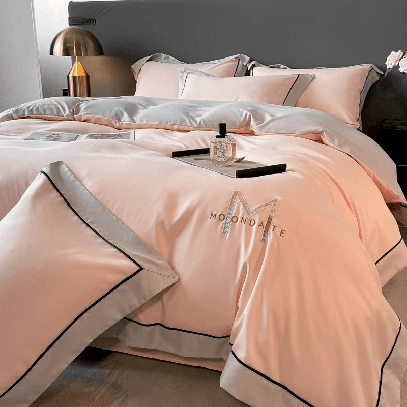 水星甄选高端新款四季纯棉裸睡四件套高端刺绣全棉被套床单机洗