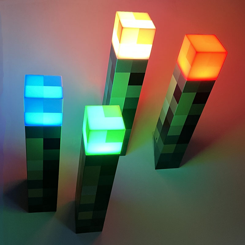 Minecraft我的世界周边火把四色火炬变色瓶灯矿石灯模型玩具礼物