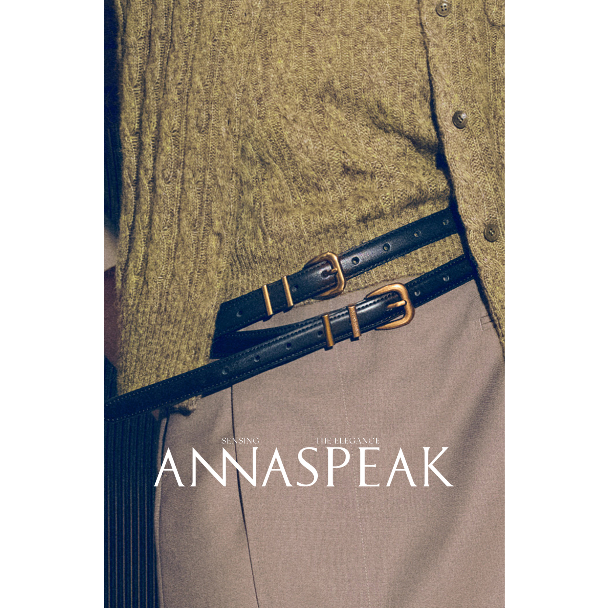 ANNASPEAK Tips 复古色百搭纯铜镀真金双面牛皮腰带