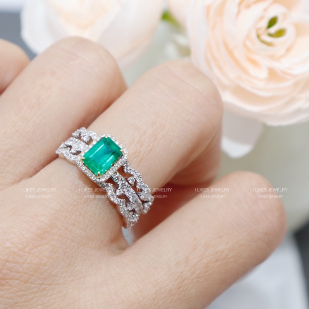 【念慈专属】18k 祖母绿分体戒指气质轻奢时尚复古设计师排戒方戒