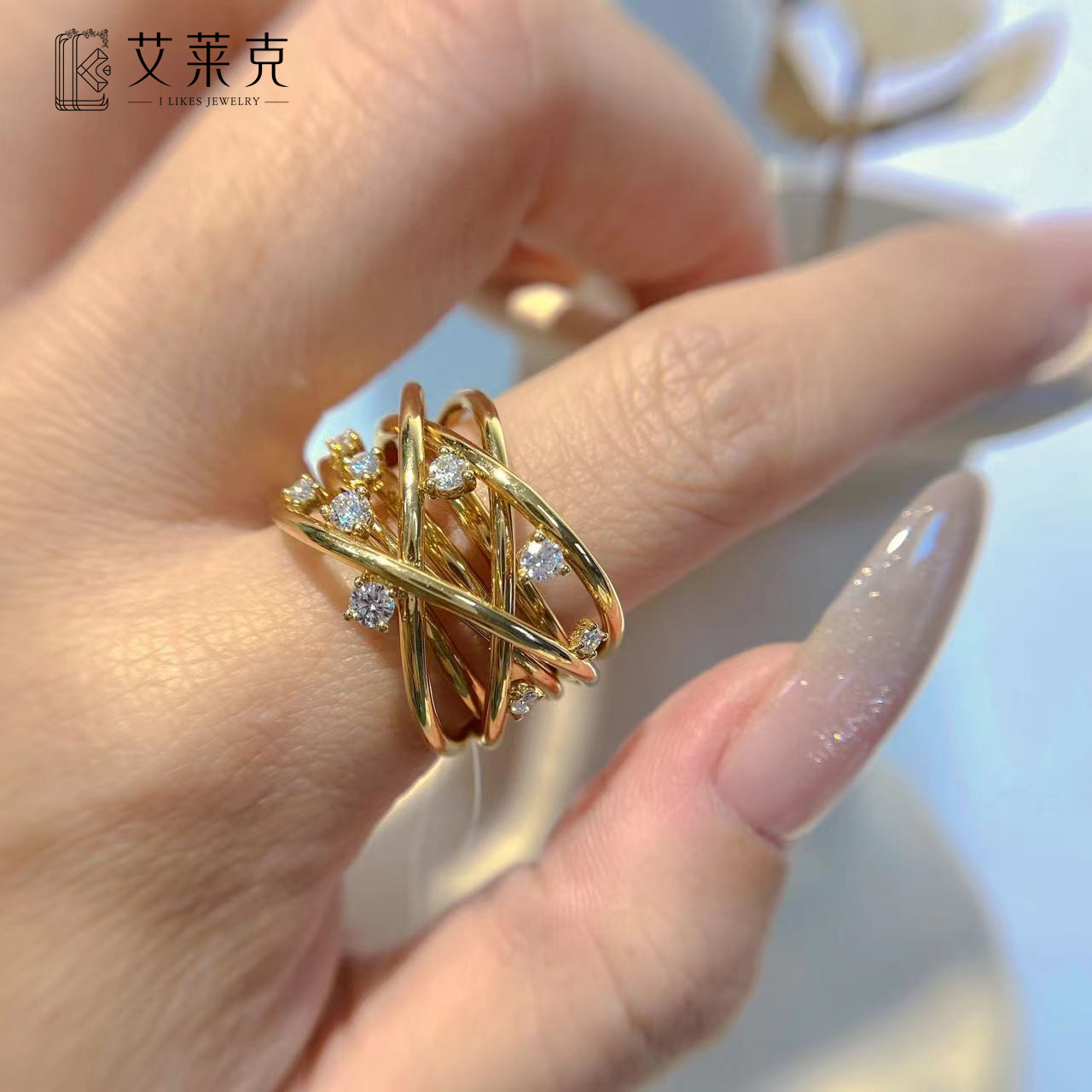 【念慈高定】18K重金鸟巢戒指个性小众大气镶钻排戒