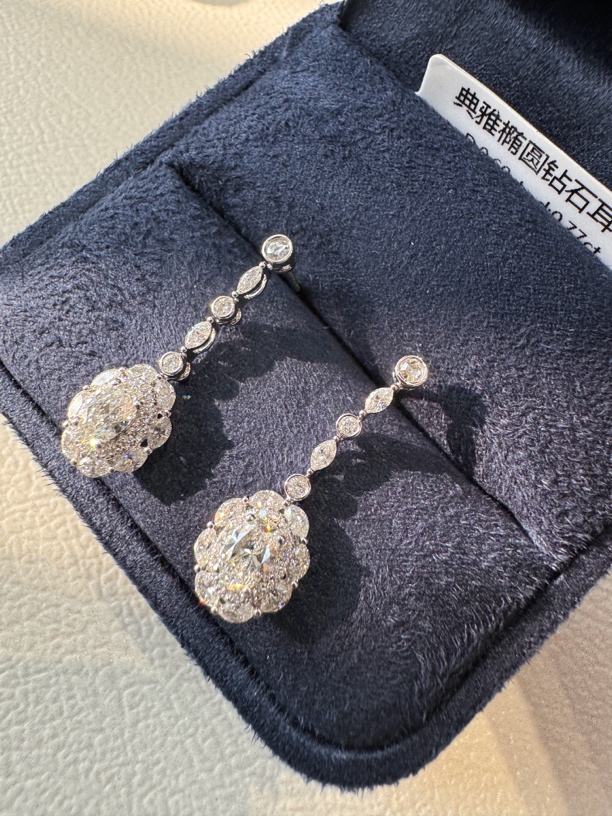 【念慈专属】18k戴妃款钻石耳坠1.37克拉气质高级排钻耳钉