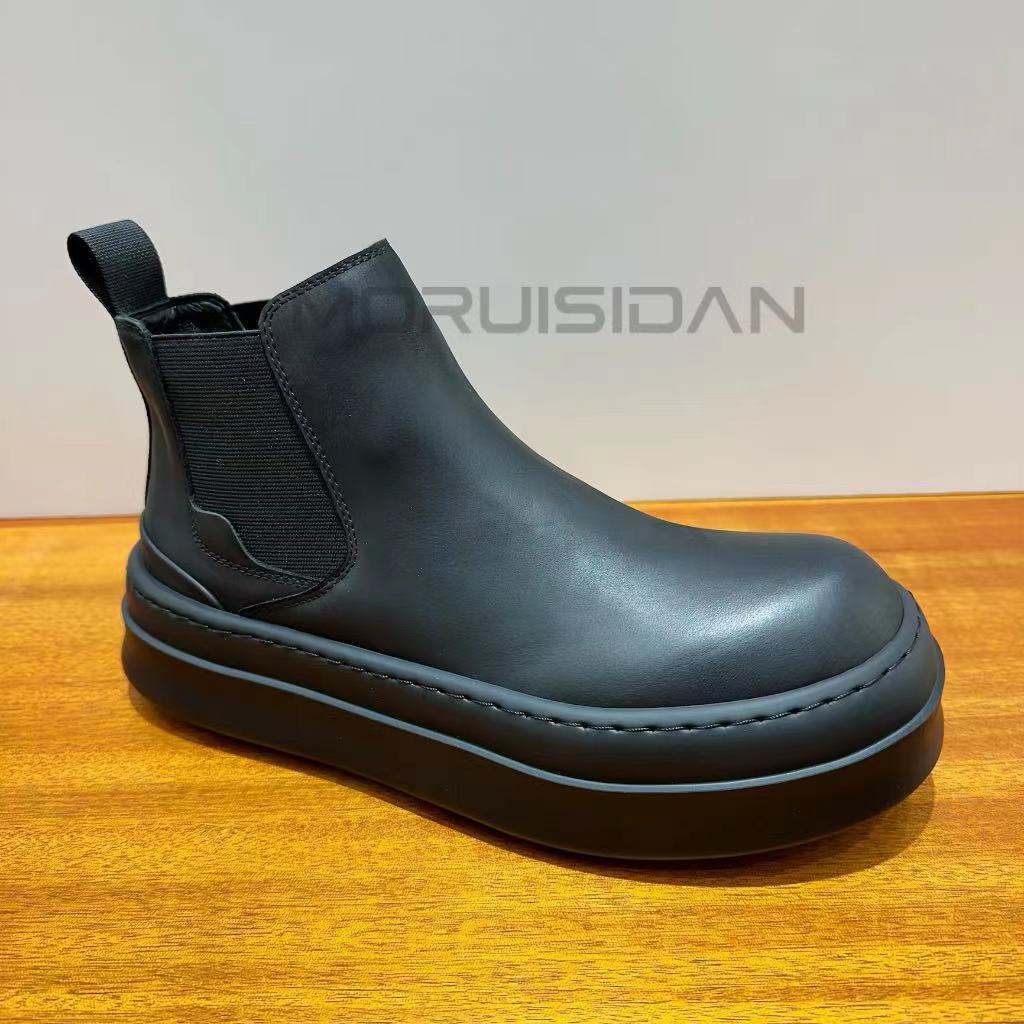 2024棉鞋新款加绒男士牛皮一脚蹬黑色马丁靴高帮保暖厚底休闲潮鞋