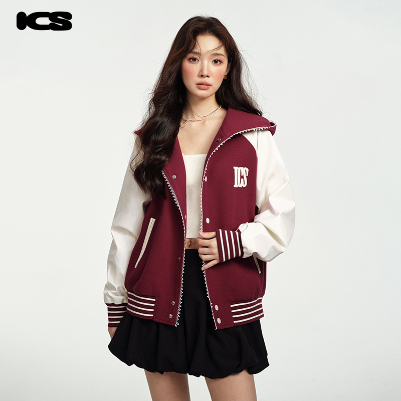 ics丨iconslab花边连帽美式棒球服2024年秋冬宽松设计感小众外套