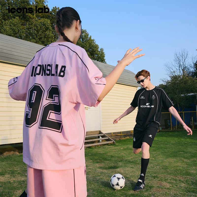 ics丨iconslab 分割解构立体嵌条刺绣字母短袖运动套装