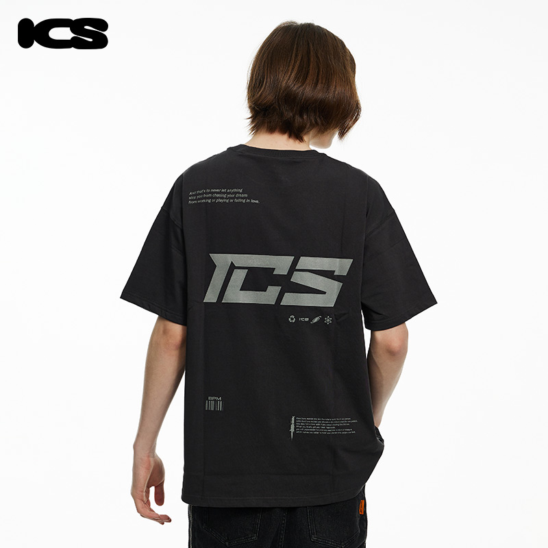 ics丨ICONSLAB未来科技高街异形logo短袖T恤男美式重磅T恤潮牌
