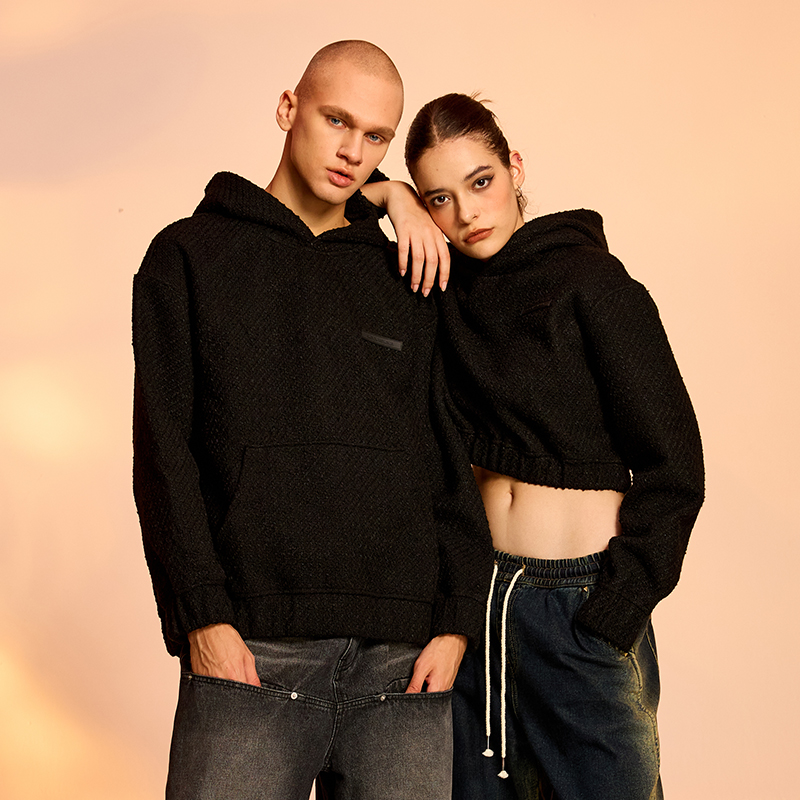 ics丨ICONSLAB小香风肌理连帽卫衣长短款情侣帽衫秋冬