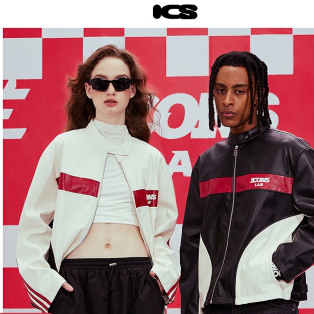 ICONSLAB立领双皮拼接三杠复古运动赛车夹克秋美式撞色机车服外套