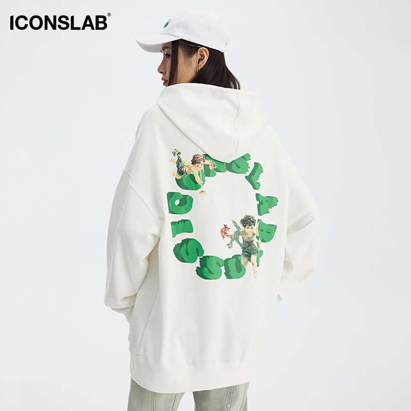 ICONSLAB 星圈和平天使印花帽衫情侣加绒连帽卫衣