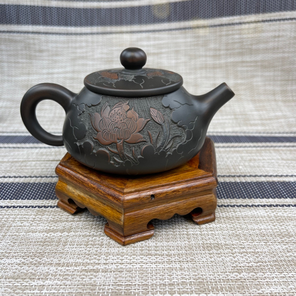 钦州（坭兴陶茶壶）全手工制作雕刻 原矿紫泥 容量190cc左右