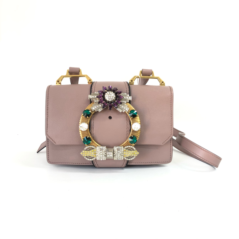 95新 MIU MIU/缪缪 安洁利严选 miumiu缪缪水钻单肩包WHL410198 