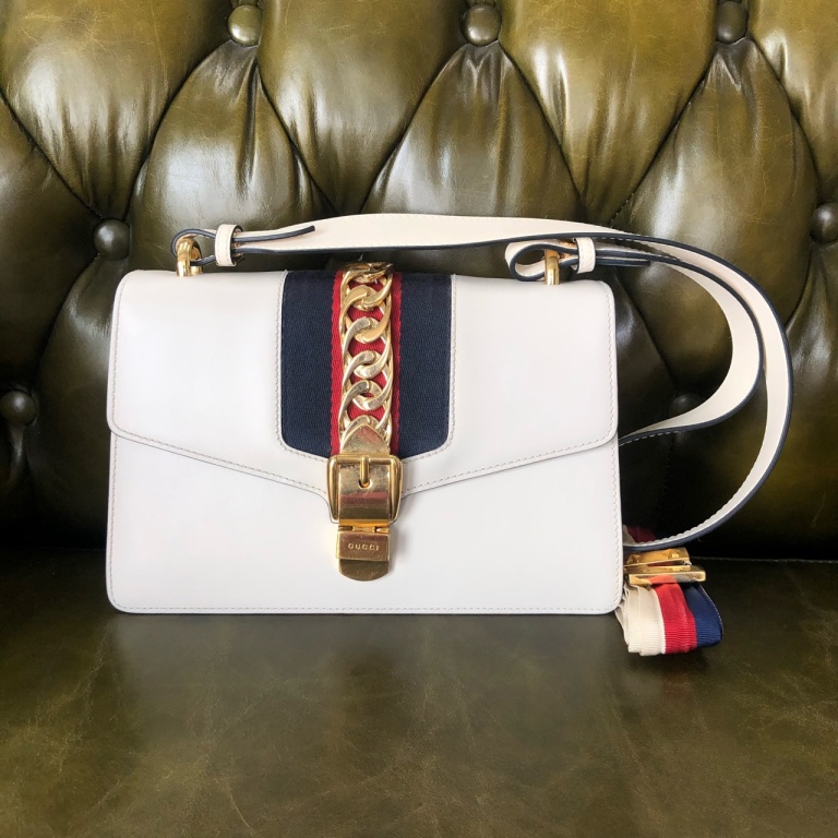 95新 GUCCI/古驰 安洁利严选 GUCCI白色塞尔维亚单肩包WHZ409293H