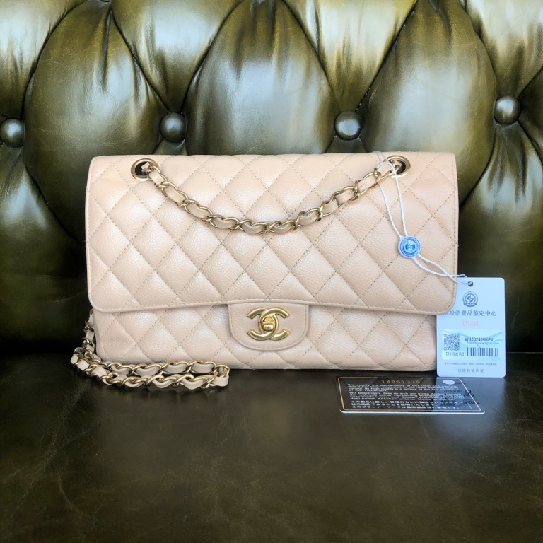 95新 Chanel/香奈儿 安洁利 CHANEL米色中号cf单肩包 WHZ409142H