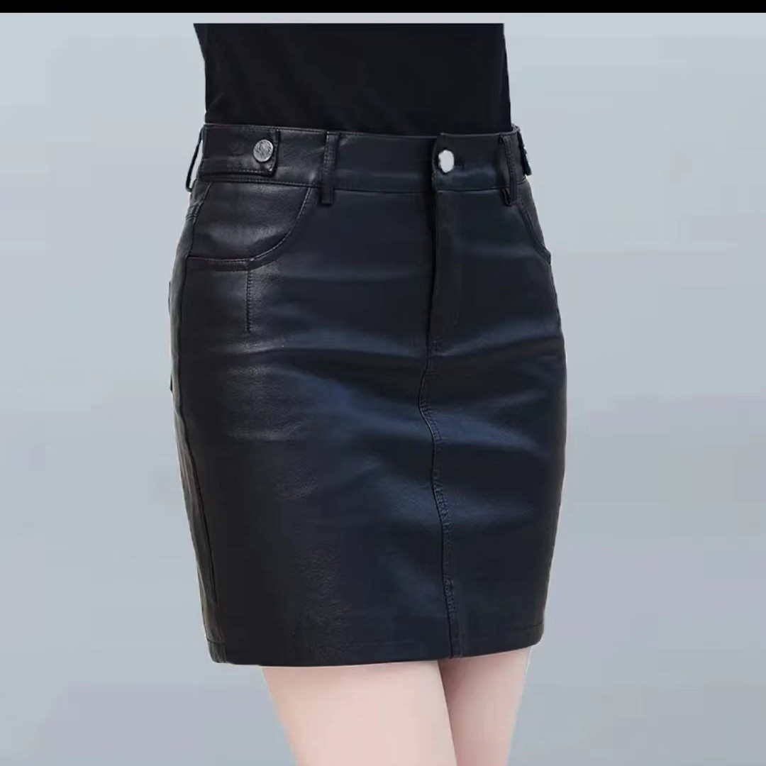 2025海宁专属新款皮裙女皮短裙气质包臀大码半身裙一步裙修身潮