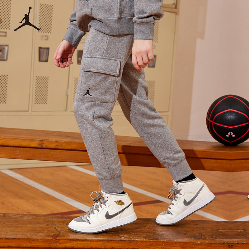 AIR JORDAN中大童工装裤秋冬宽松运动卫裤保暖加绒男童休闲长裤子