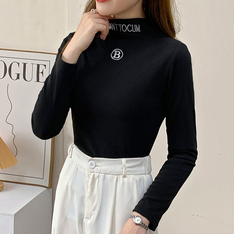春秋款半高领欧货德绒打底衫女季洋气长袖内搭t恤时尚保暖上衣