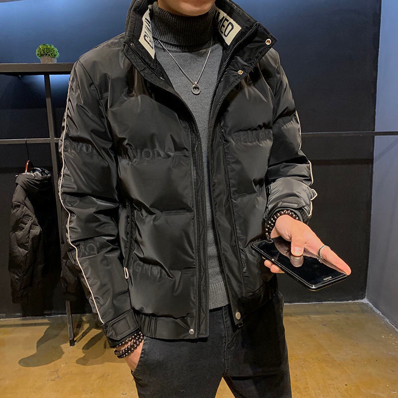 鸭鸭2023年新款帅潮流羽绒羽绒服男士短款冬装潮牌加厚时尚印花立