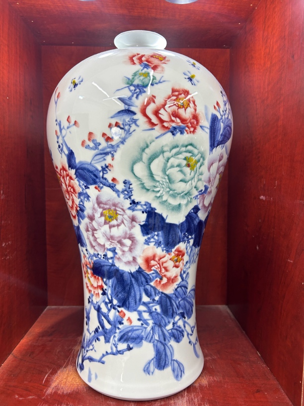 釉下五彩花鸟梅瓶花瓶