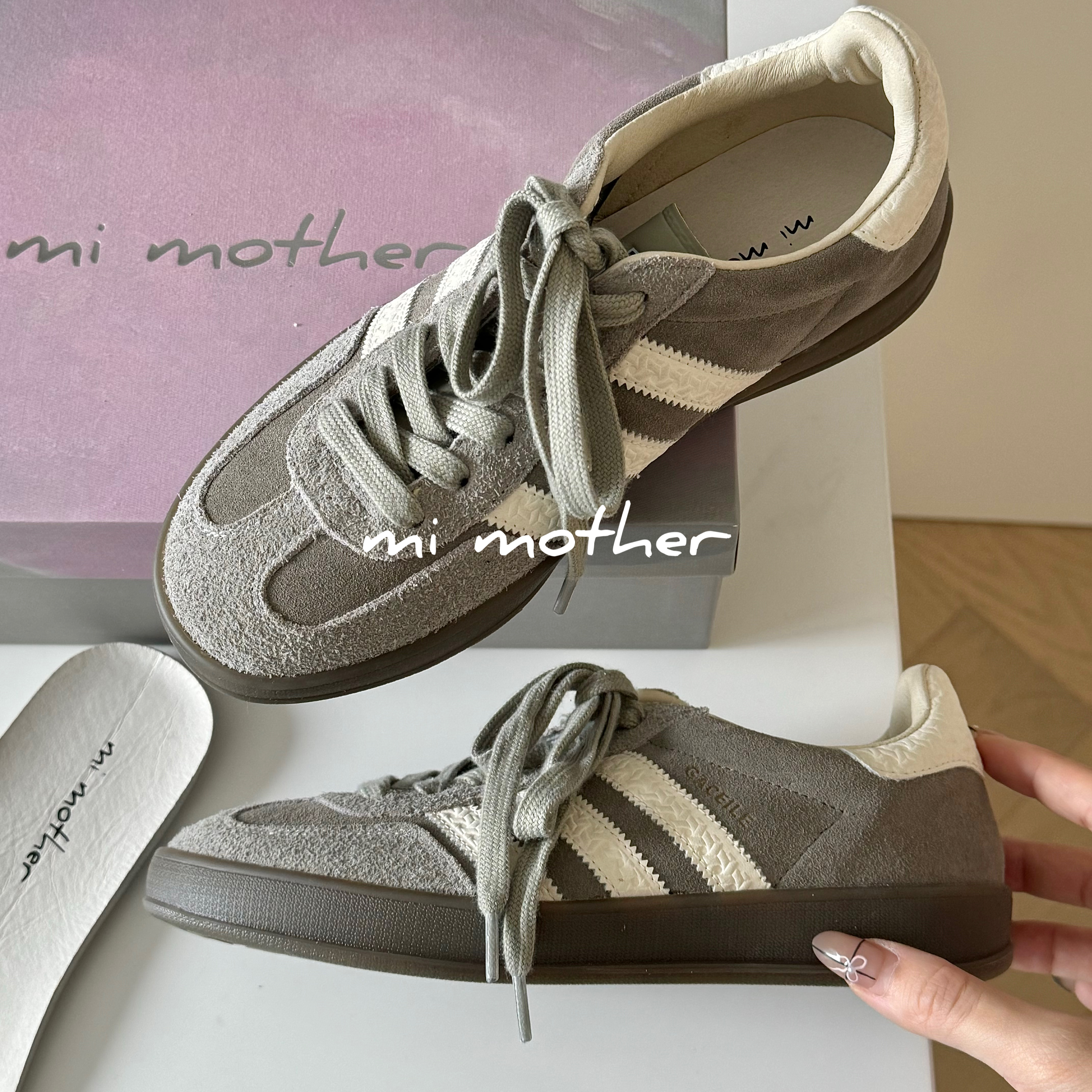 mi mother“格雷系灰”咪妈推荐 真皮 灰调基础德训鞋 百搭休闲