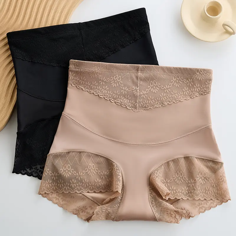 高腰收腹提臀内裤女士塑身美体束腰紧身收小肚子蕾丝无痕平角短裤