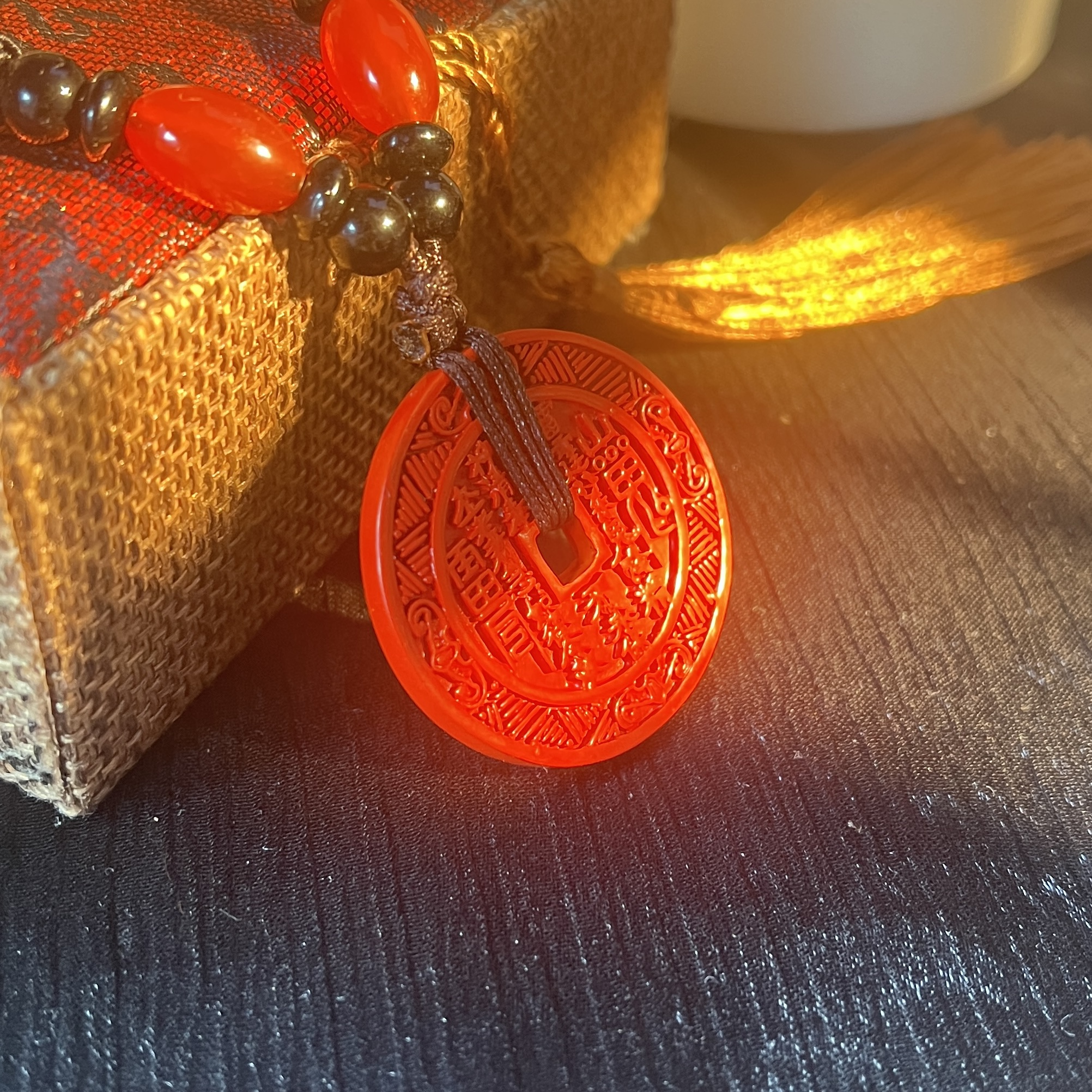 xisanfu/喜三福 朱砂山鬼花钱吊坠高端文玩