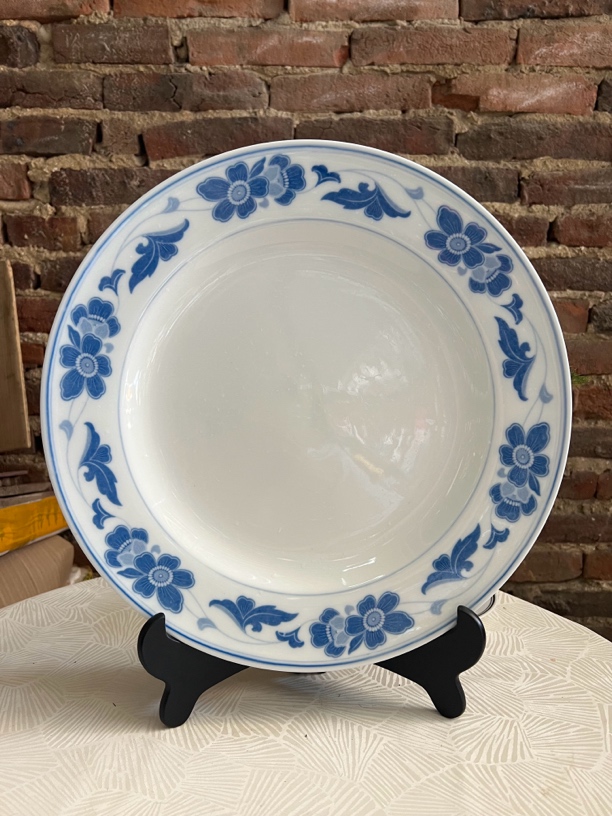 90年群力釉下贴花蓝海棠折沿大盘35cm老货微瑕（黑点缩釉）介意勿拍