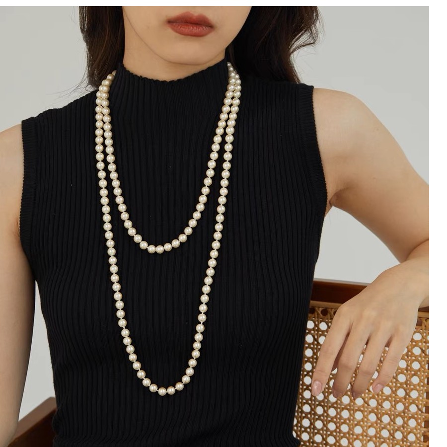 合金贝壳项链 元宝扣正圆长款项链轻奢毛衣链（8mm）120cm