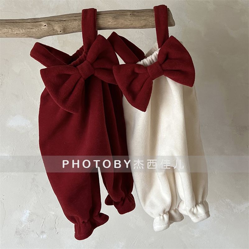 【拜年穿搭】韩版冬装连体裤女宝宝洋气可爱个性红色大蝴蝶结背带