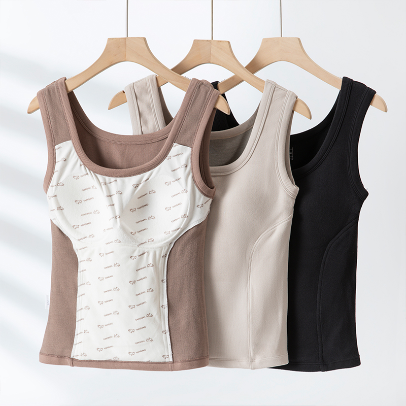 石墨烯发热保暖内衣加绒加厚秋冬防寒固定胸垫打底羊绒吊带背心女