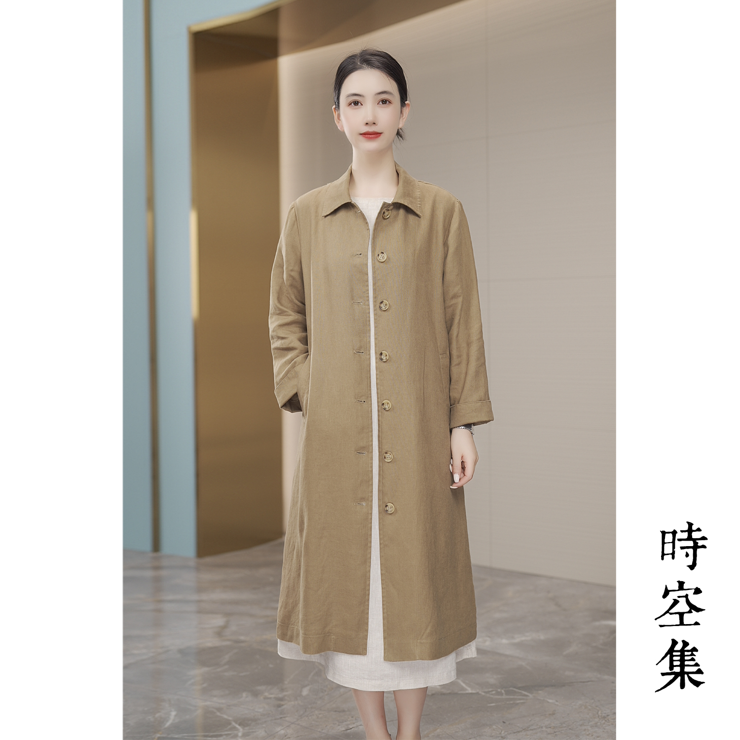 7013【原版高端定制重磅530克面料】四季穿高级加厚亚麻风衣时尚