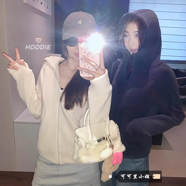 连帽修身卫衣外套女2024年秋冬新款紧身显瘦运动休闲百搭拉链开衫