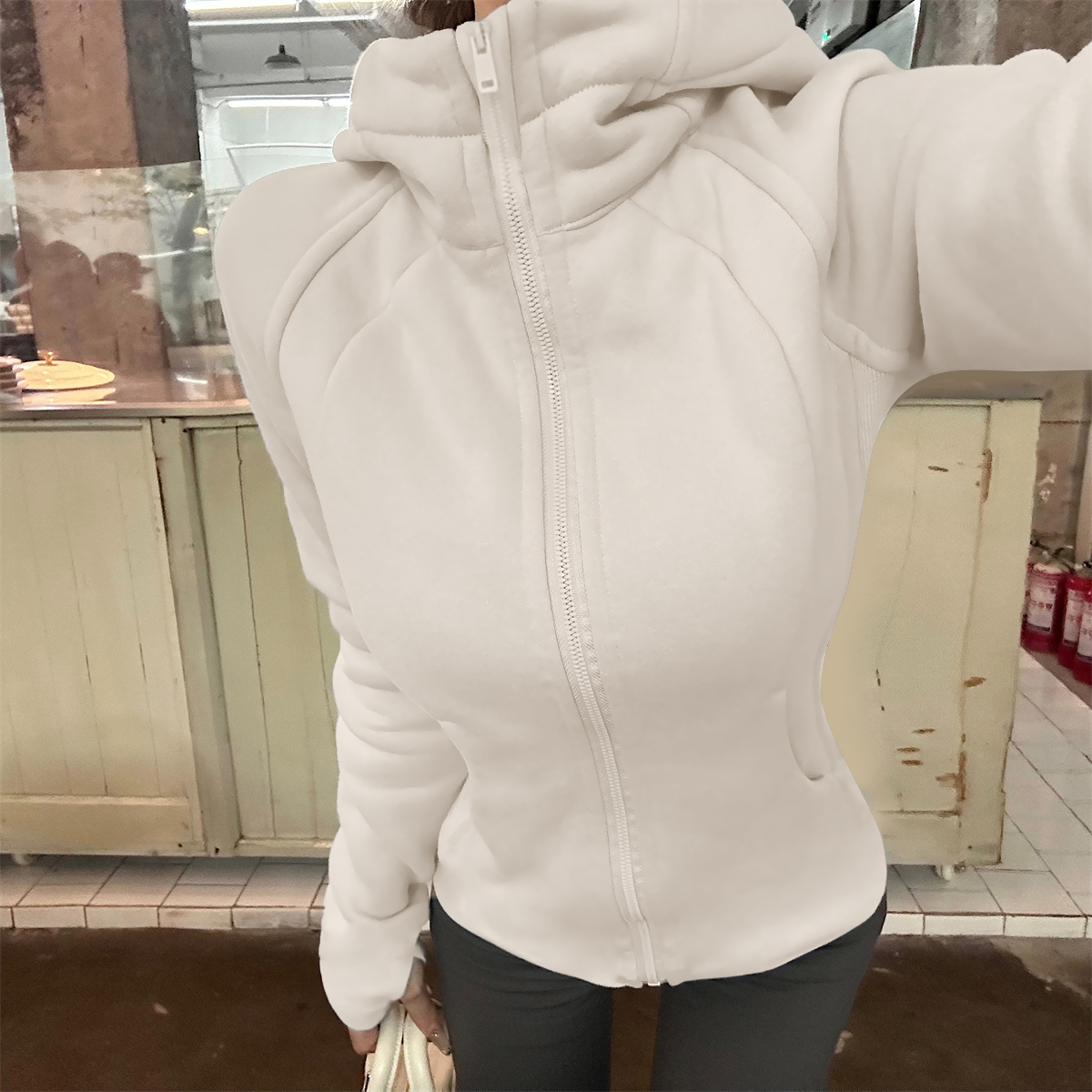 修身卫衣外套女2024新款秋冬款收腰连帽小个子秋冬开衫休闲外套女