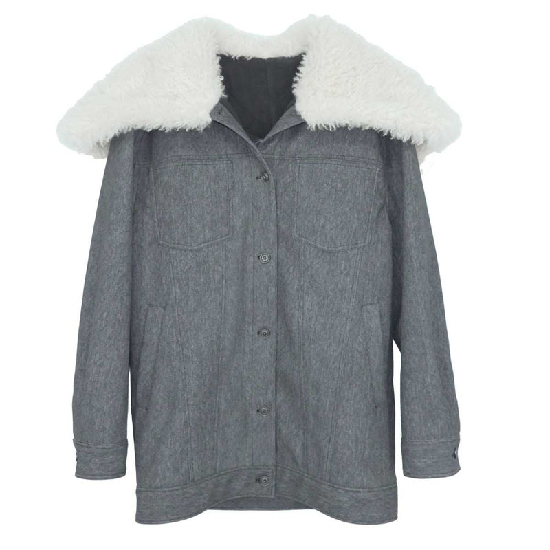 iIEWUOY有尾冬新品女士复古皮质牛仔纹长款夹克