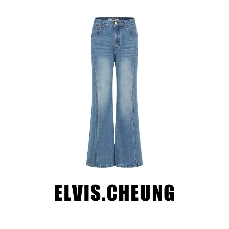 ELVIS.CHEUNG23秋冬新品复古潮流水洗牛仔喇叭裤显瘦休闲长裤
