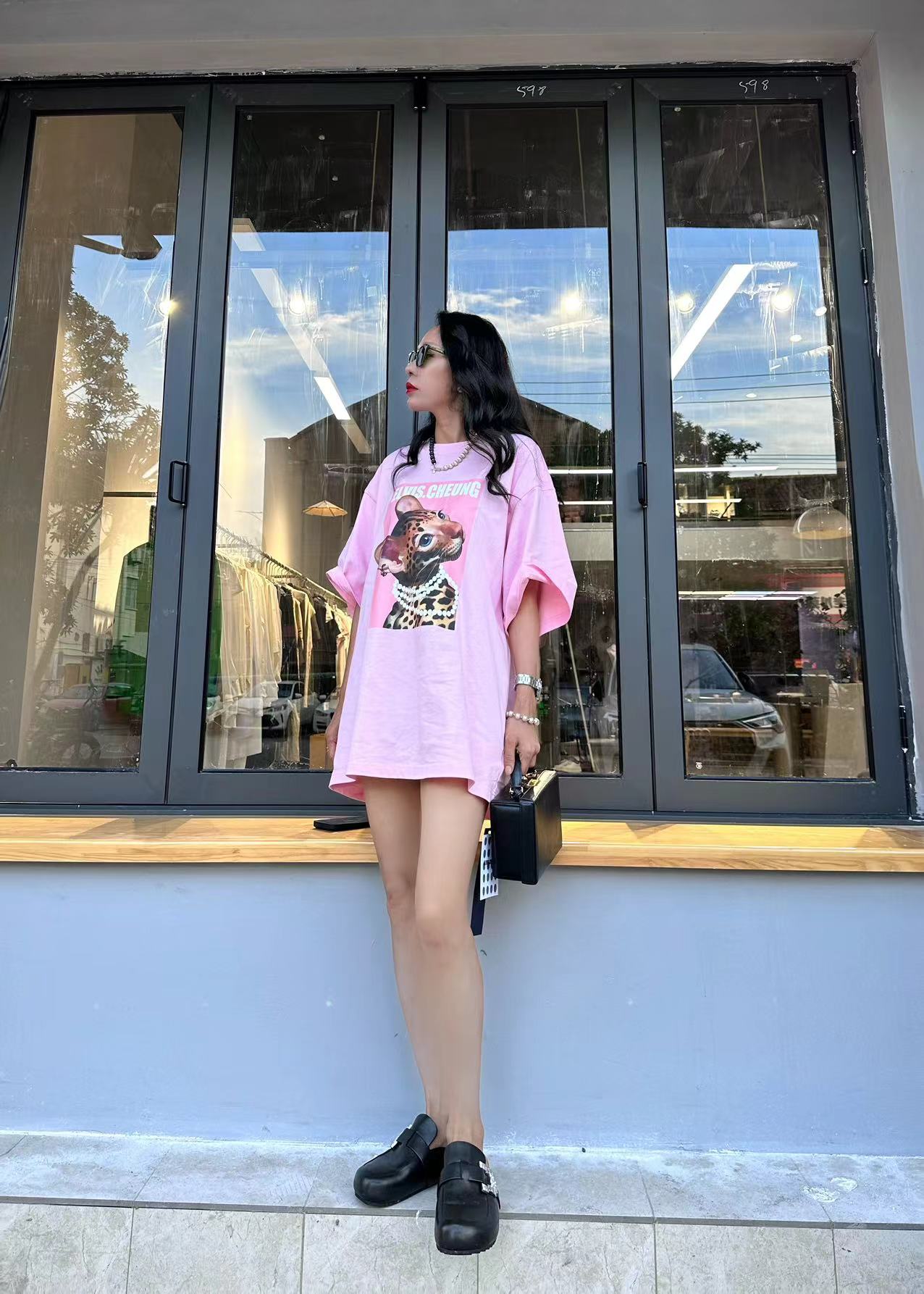 ELVIS.CHEUNG24夏季新品豹富-珍珠小豹子潮奢女士休闲大T恤短袖