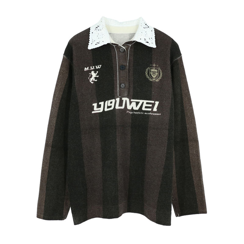  iIEWUOY有尾24秋冬新品女士复古运动印花长袖毛衫