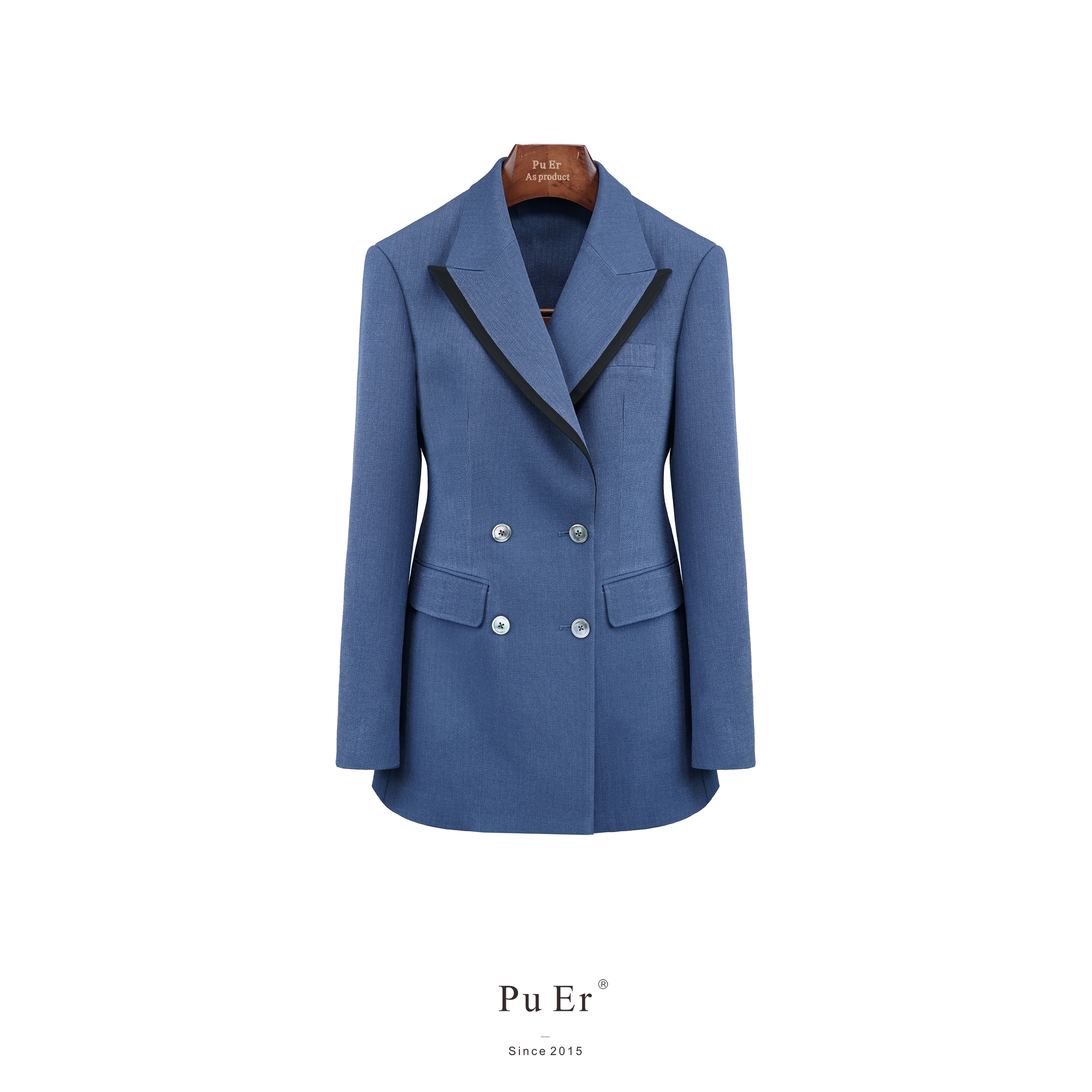 PUER初秋雾蓝拼色戗驳头西服