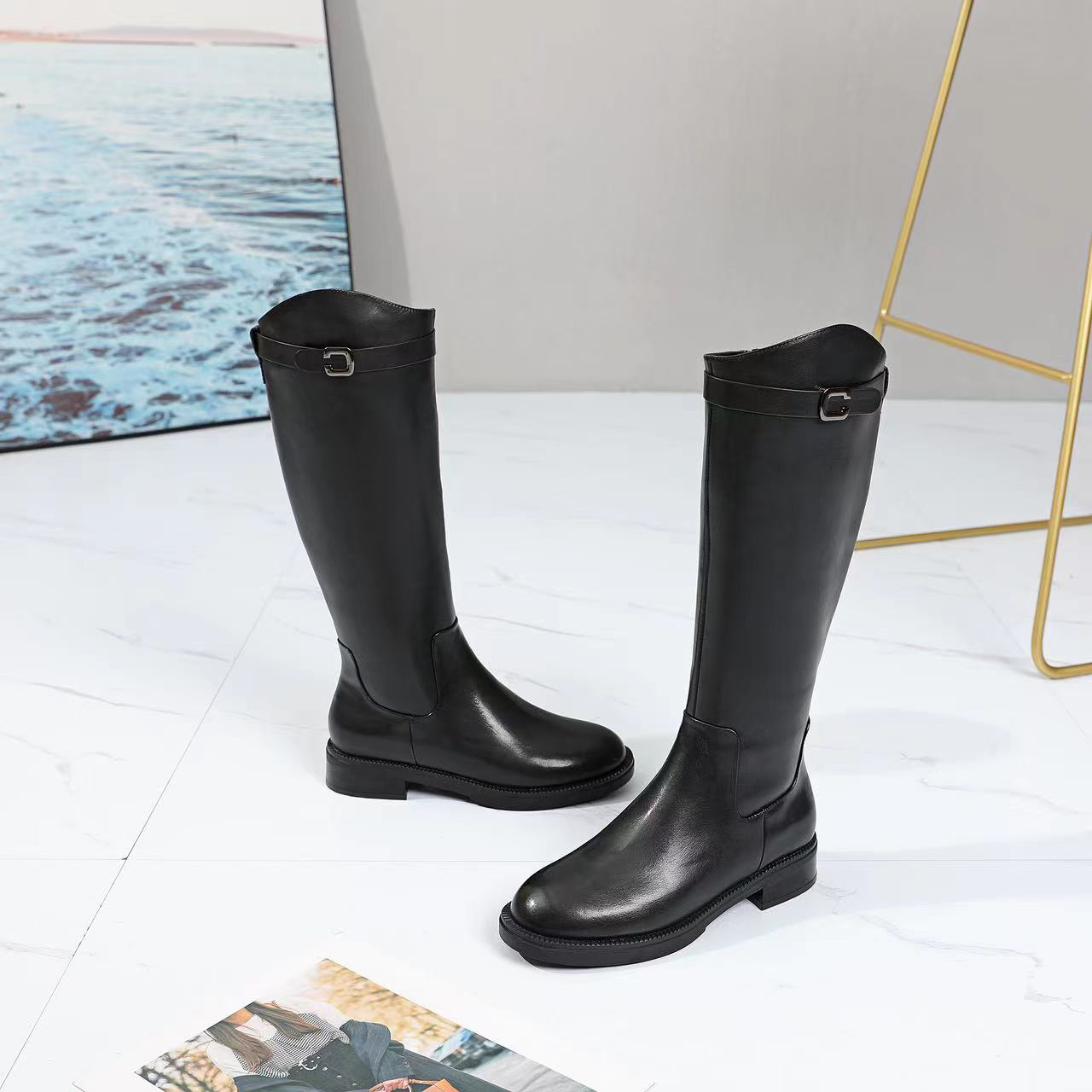 红冠皮鞋女长筒靴骑士靴23808-8