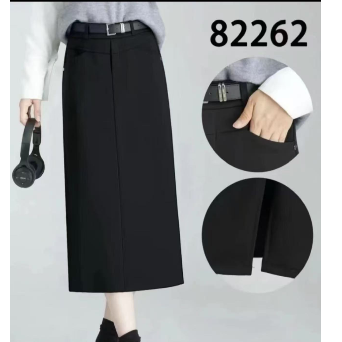 秋冬季新款女士纯色通勤高腰中长扣款半身裙