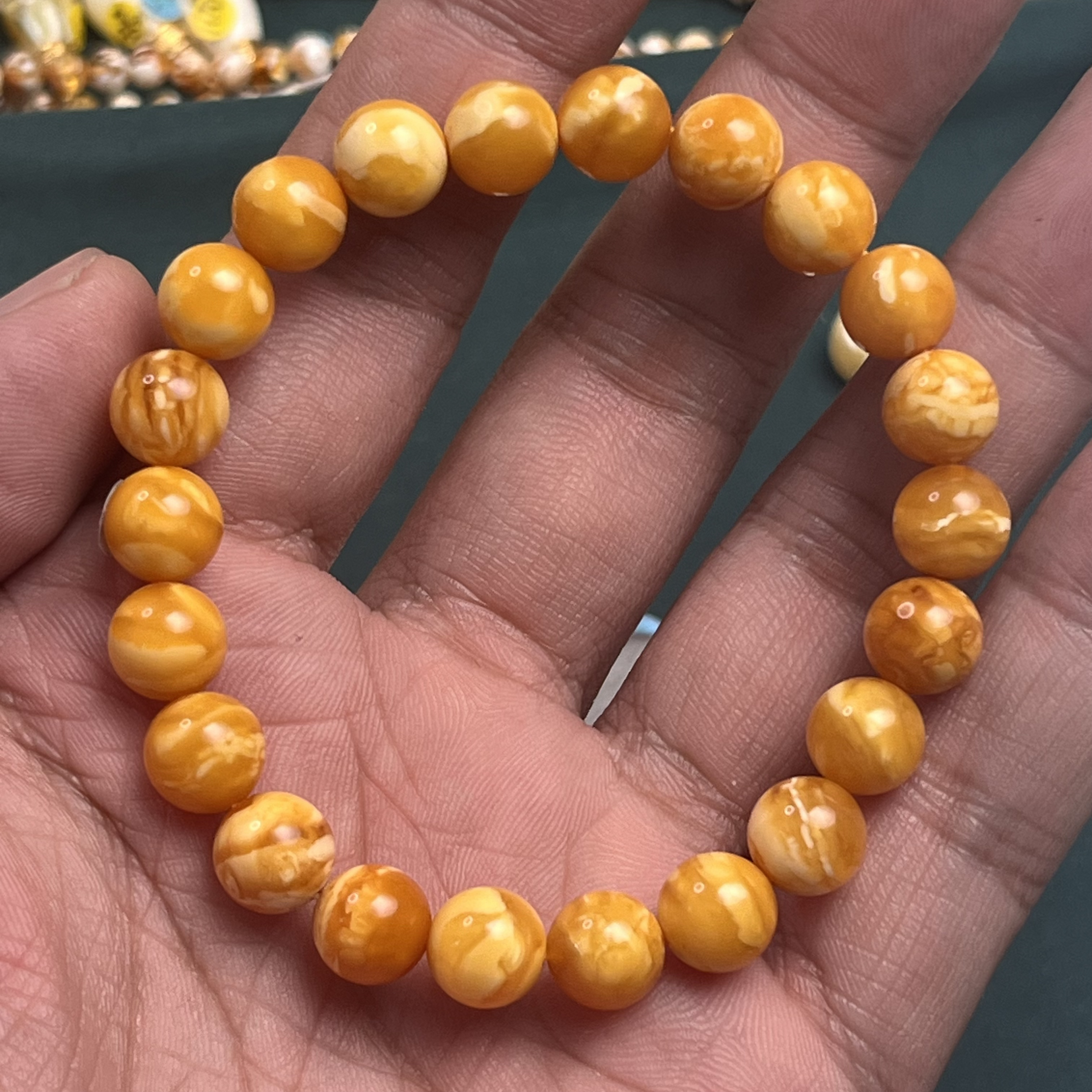 天然原矿琥珀蜜蜡9mm老花蜡圆珠手串