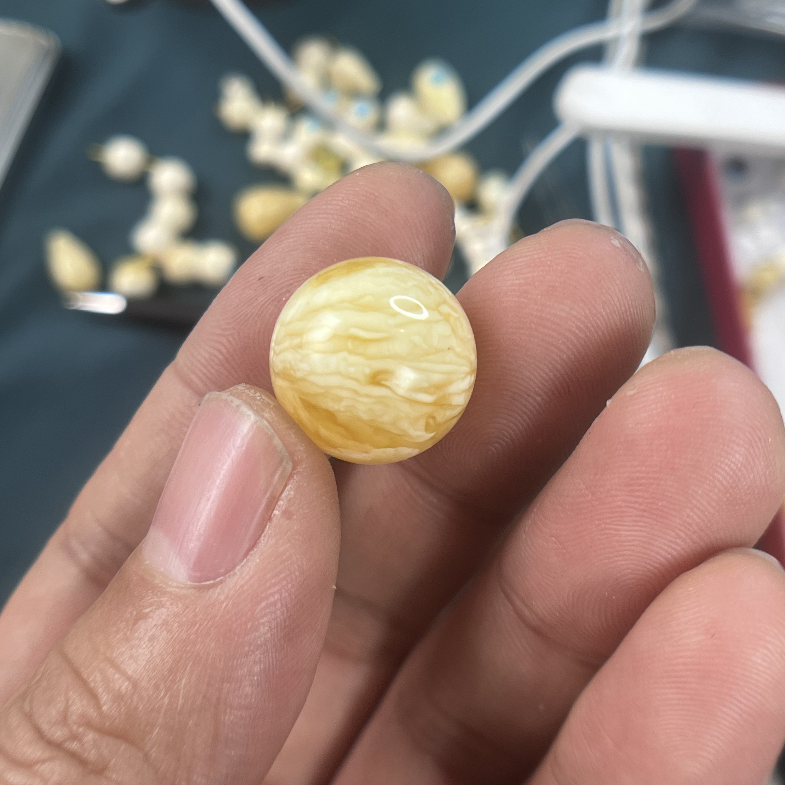 17.3mm天然原矿琥珀蜜蜡虎皮纹千层雪圆珠单珠