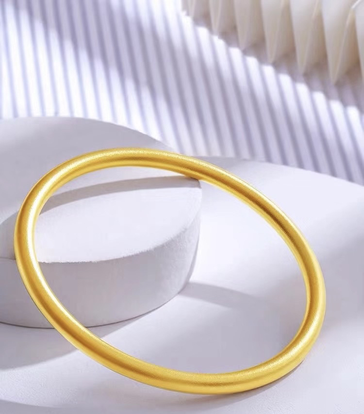 足银手镯 【中艺珠宝】古法素圈手镯足银包了金（面宽卡5m）实心经典