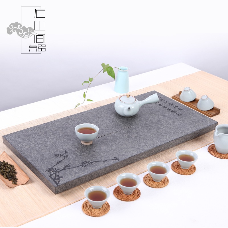 天然乌金石茶盘整块小号大号简约石头排水黑金石茶台石材厂家直销