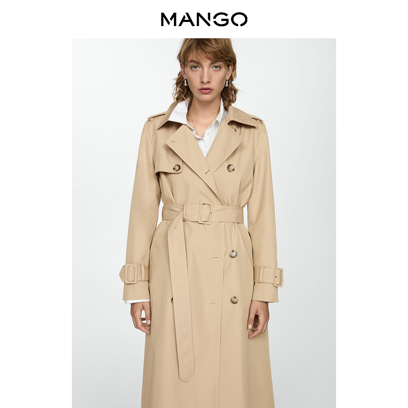 MANGO女装风衣2025秋装新款通勤简约穿搭长款棉质美拉德外套风衣