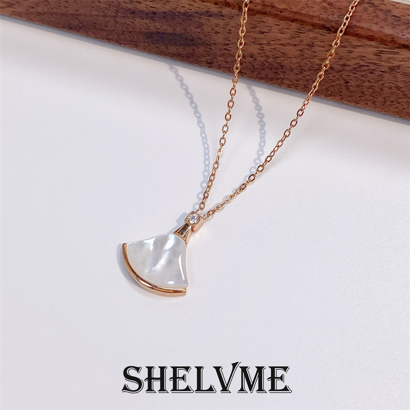 弧面单钻彩白色贝壳小裙子项链饰品项链